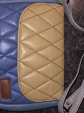 Soruka Leather Quilted Two-Tone Crossbody Bag in Blue and Mustard
